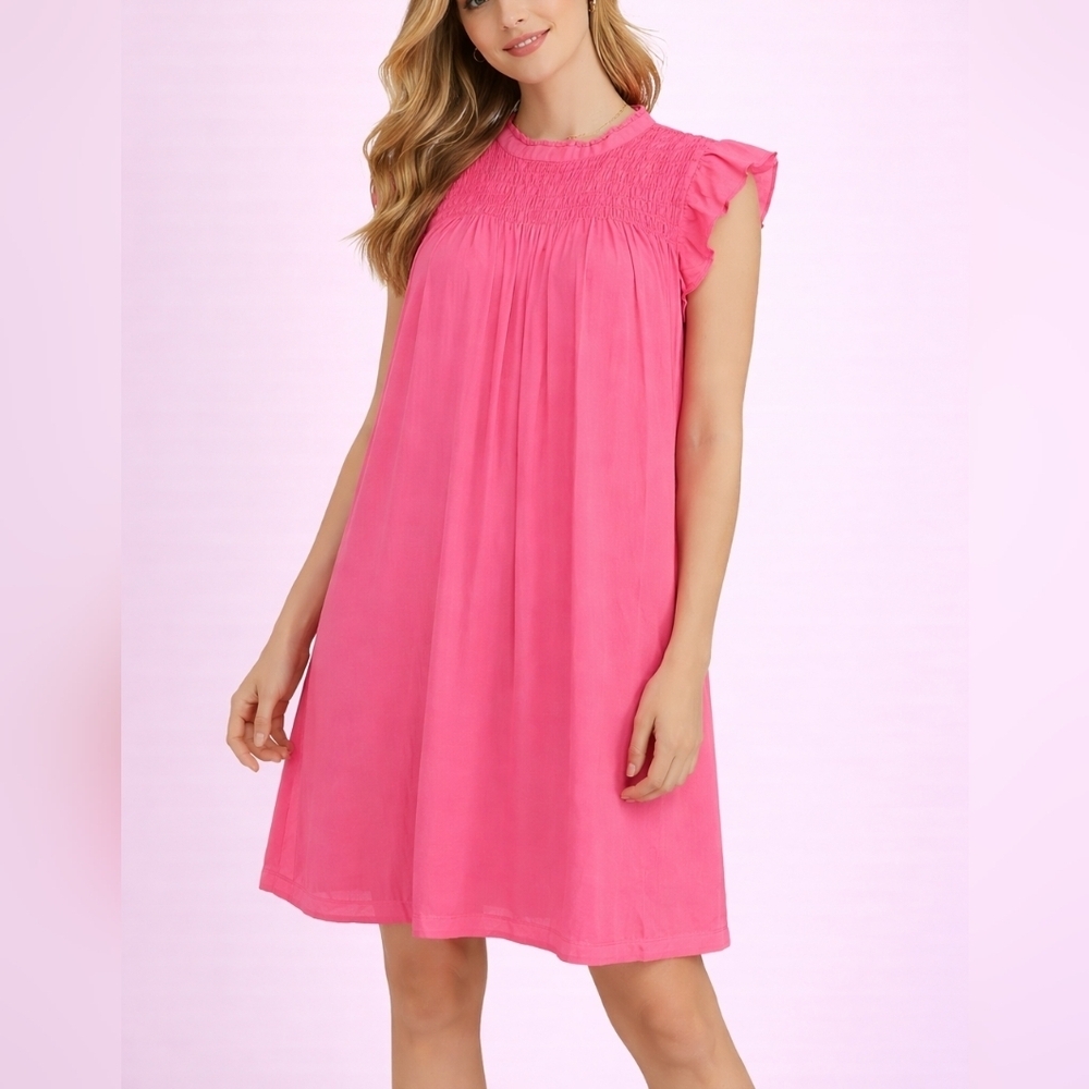 CROWN & IVY Candy Pink High Neck Ruffle Babydoll Trapeze Dress